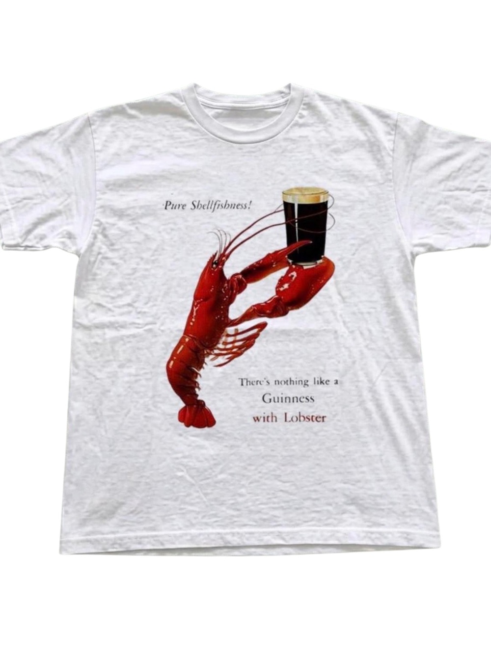 Gildan White Tee with Red Lobster and Black Pint Graphic
